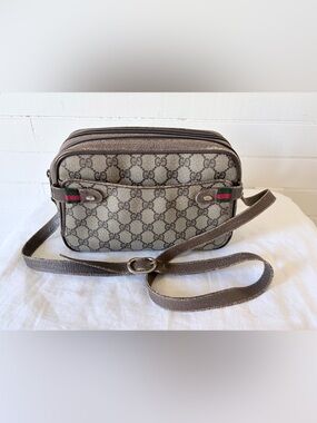 Vintage Gucci Ophidia GG Supreme Crossbody camera Bag Brown Costed Canvas